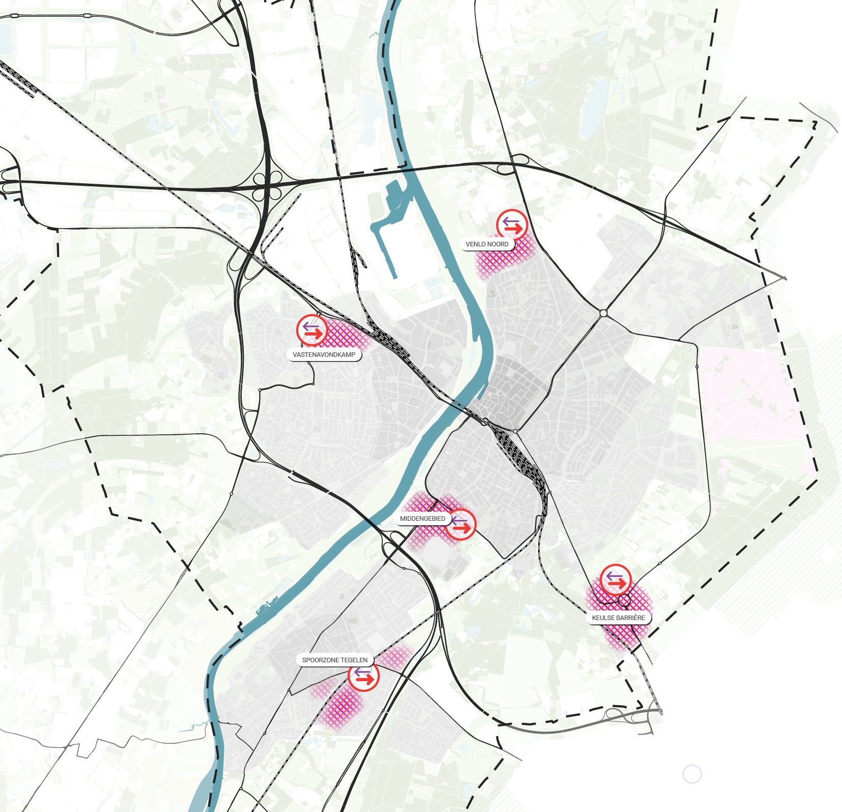 Figuur 11. Gebiedsgerichte uitwerking transformatiegebieden, kaart met legenda. 
