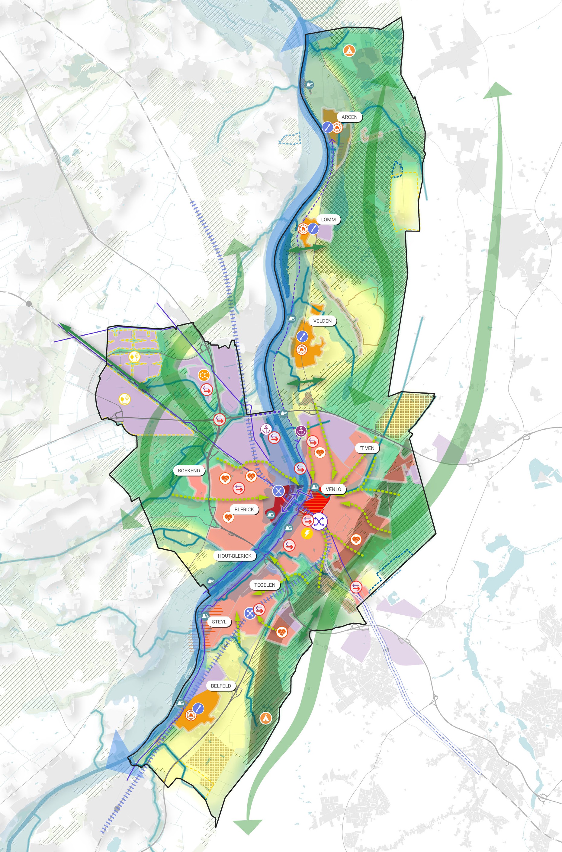 Figuur 8. Visiekaart Venlo 2040. Hierin is te zien in welke richting de gemeenschap zich wil ontwikkelen, hoe men zich wil positioneren in de regio en waar men op hoofdlijnen naar wil streven. 