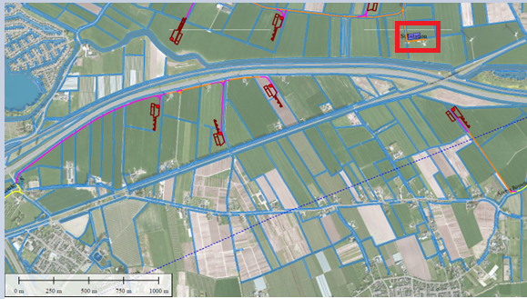 Locatie onderstation (rode markering)