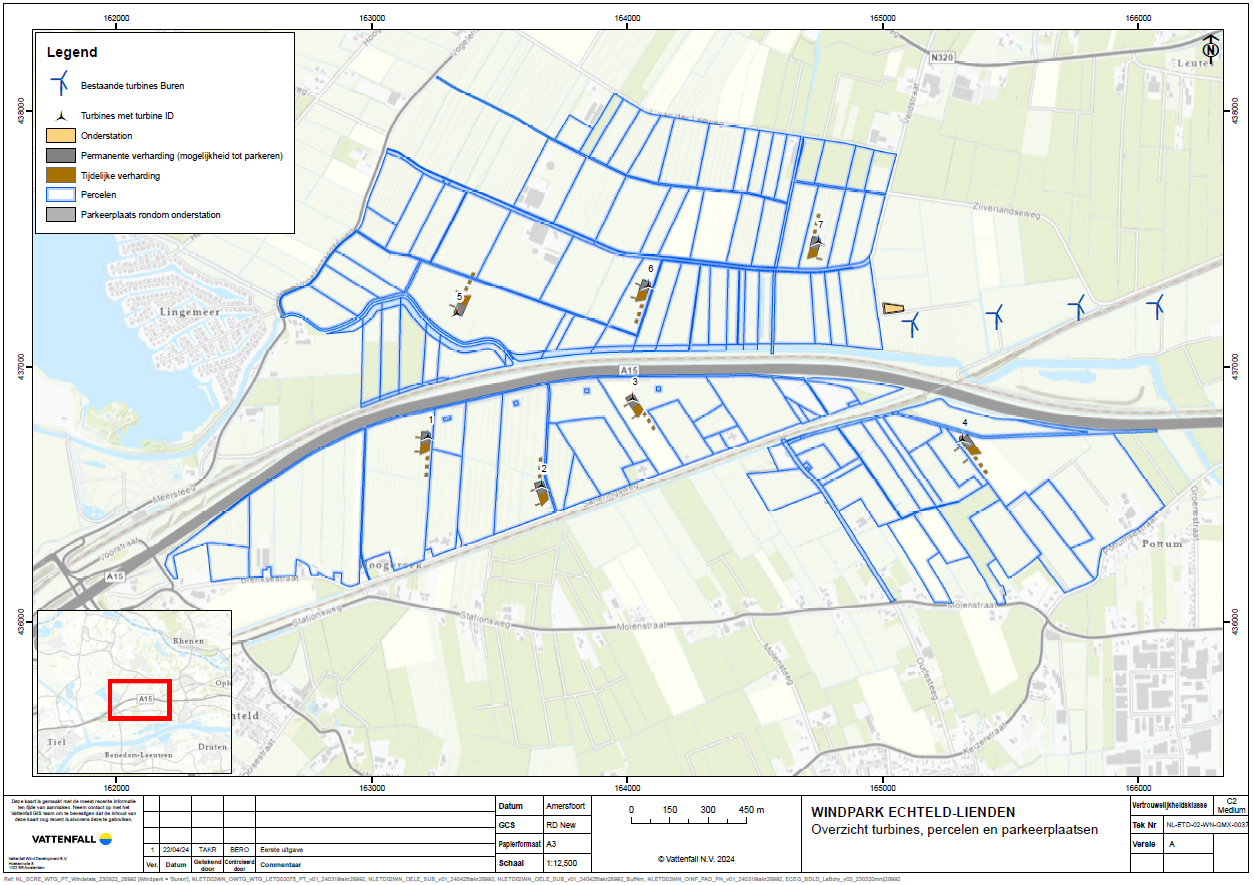 Locatie windturbines voornemen windpark Echteld-Lienden