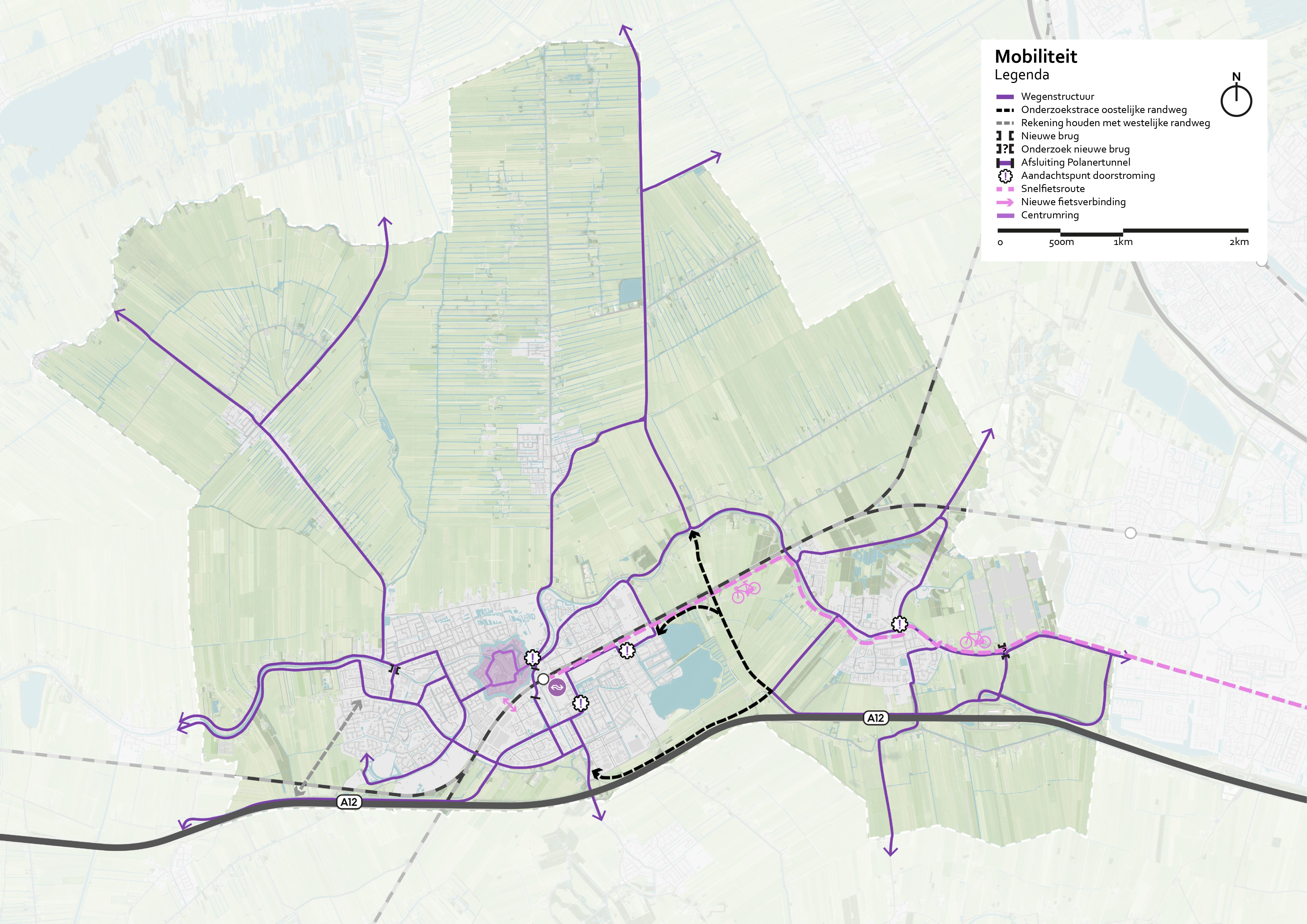 Een kaart die toekomstige infrastructuur van de gemeente Woerden.