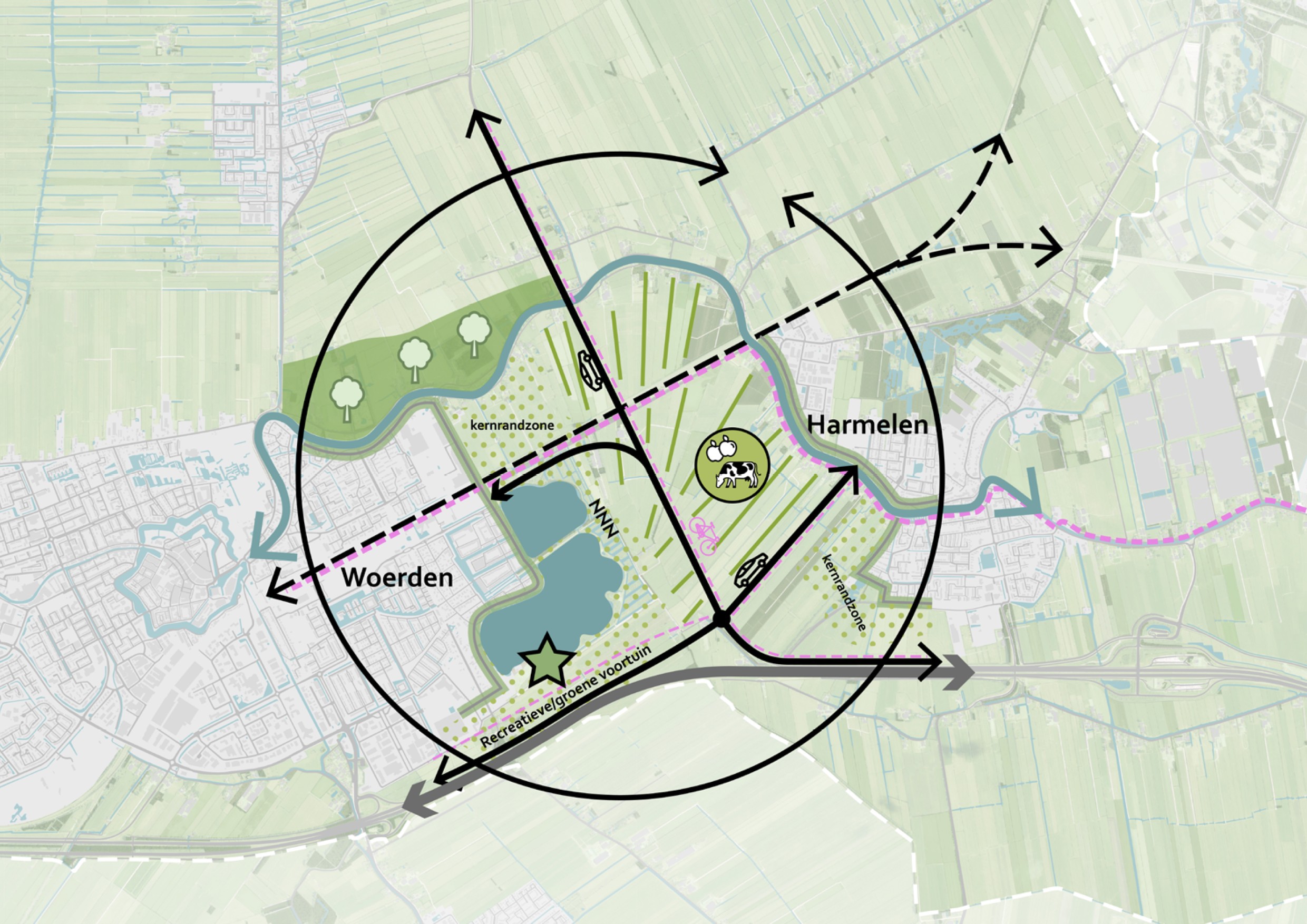 Een kaart van de Groene Brug.