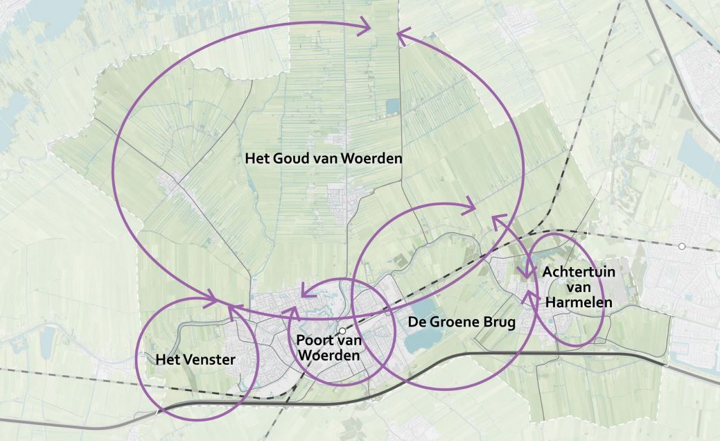 Een kaart met de verschillende onderzoeksgebieden uit de visie.