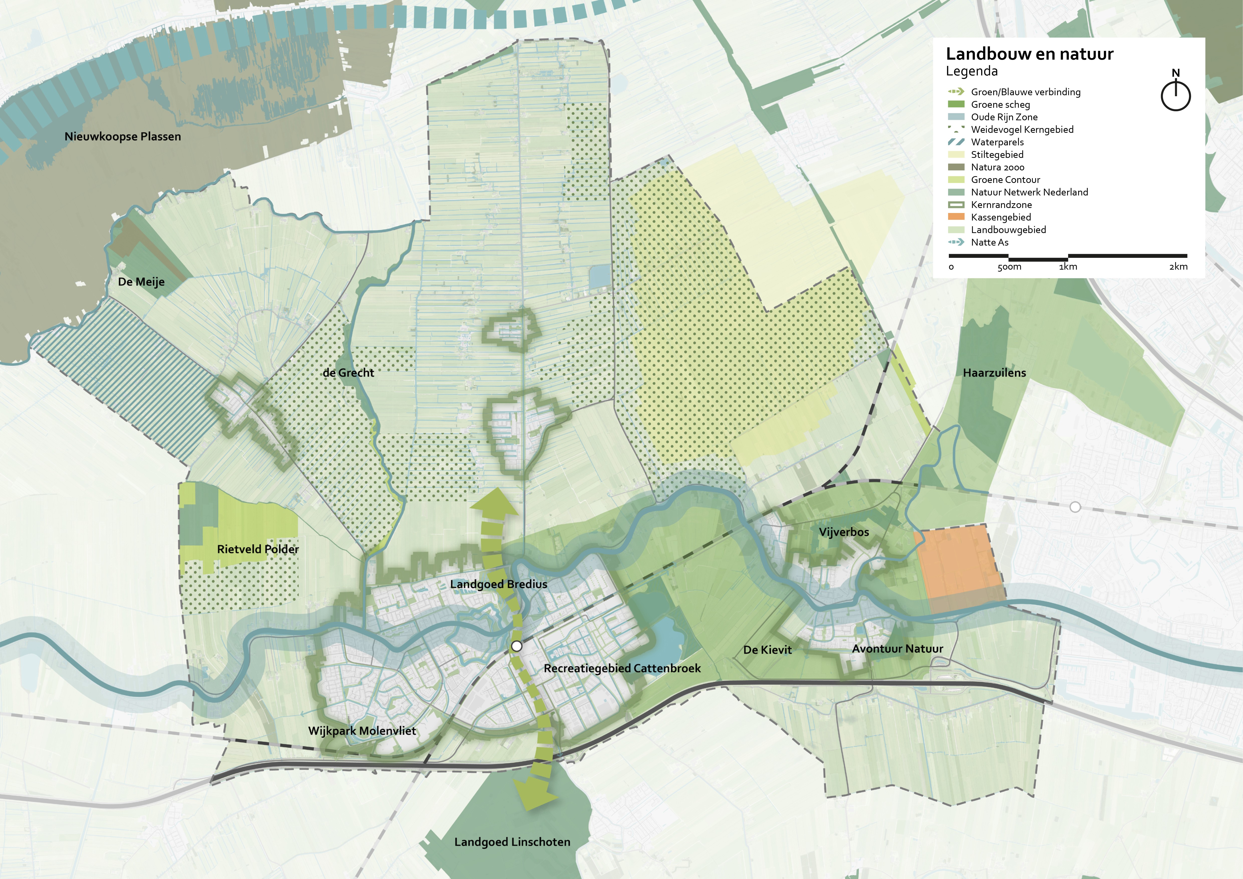 Een kaart die de kenmerken van het landelijk gebied in de gemeente Woerden laat zien.