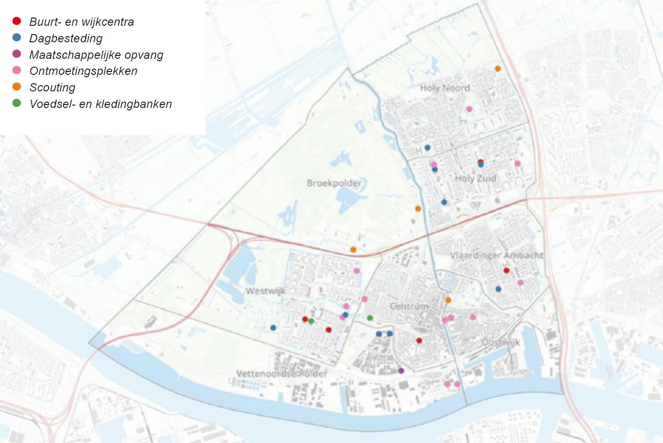 Figuur 4.11: Overzicht van alle welzijnsvoorzieningen binnen Vlaardingen
