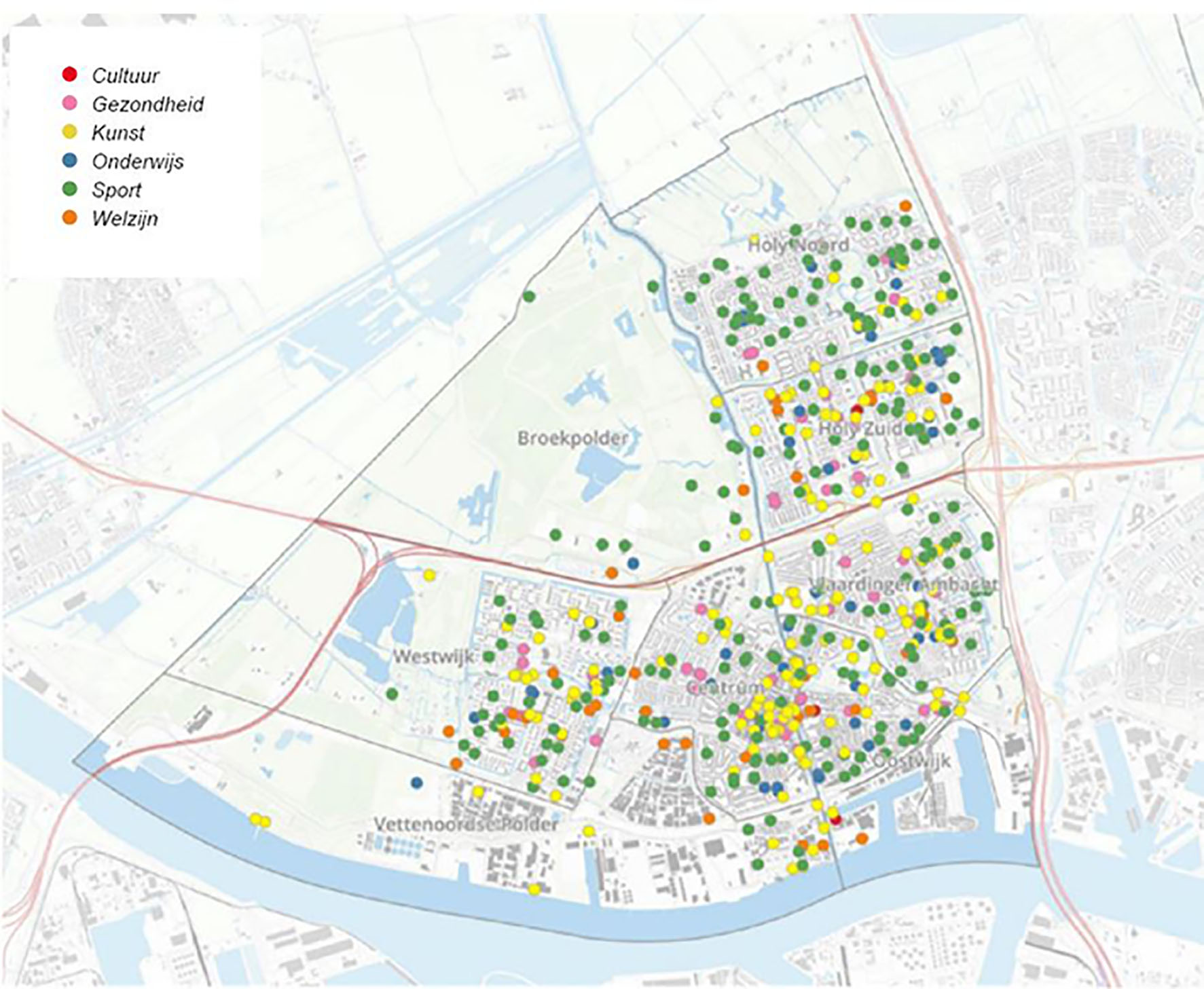 Figuur 4.1: Overzichtskaart met alle maatschappelijke voorzieningen binnen Vlaardingen