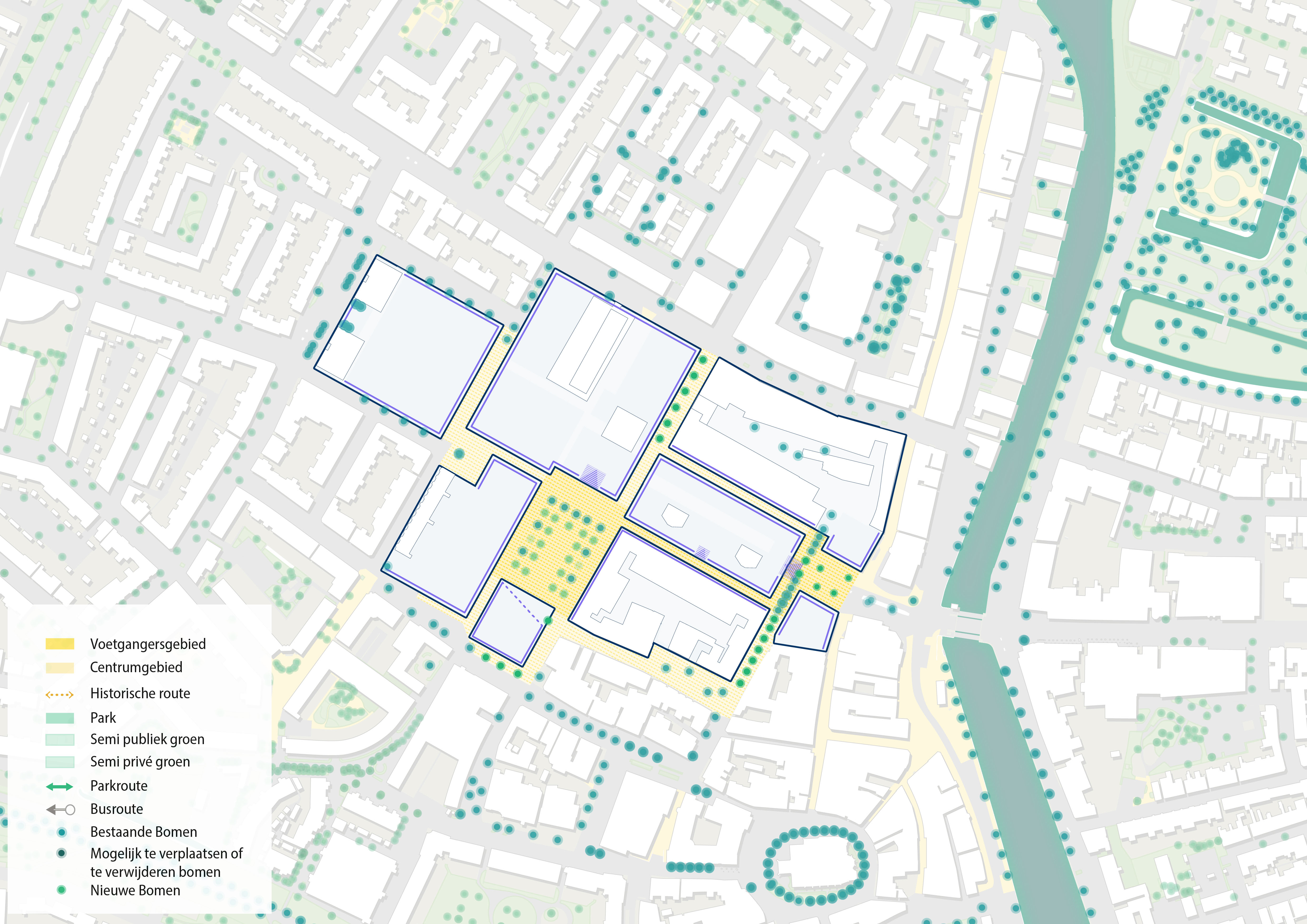In de figuur zijn bouwblokken zichtbaar die de nieuwe stedenbouwkundige structuur rondom het Veerplein en Liesveld aanduiden. Dit wordt gezien als het nieuwe raamwerk van de binnenstad