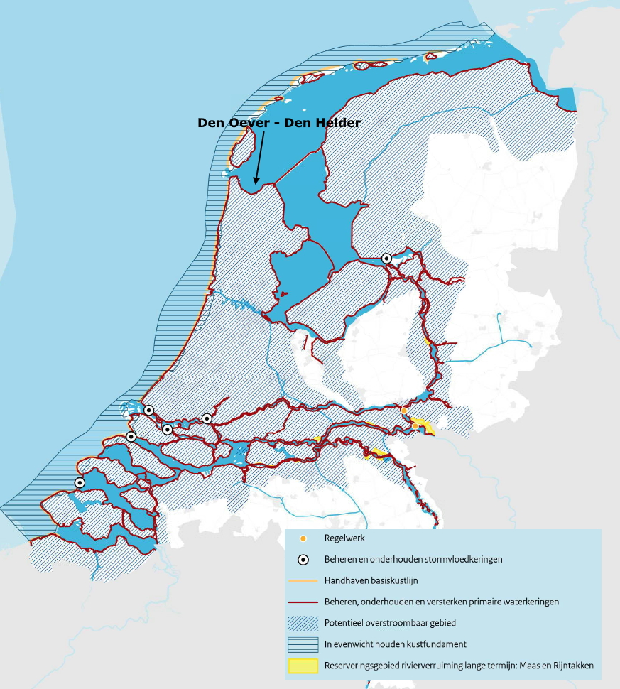 Deze afbeelding geeft de beleidsopgaven voor waterveiligheid weer vanuit het Nationaal Waterprogramma 2022-2027.