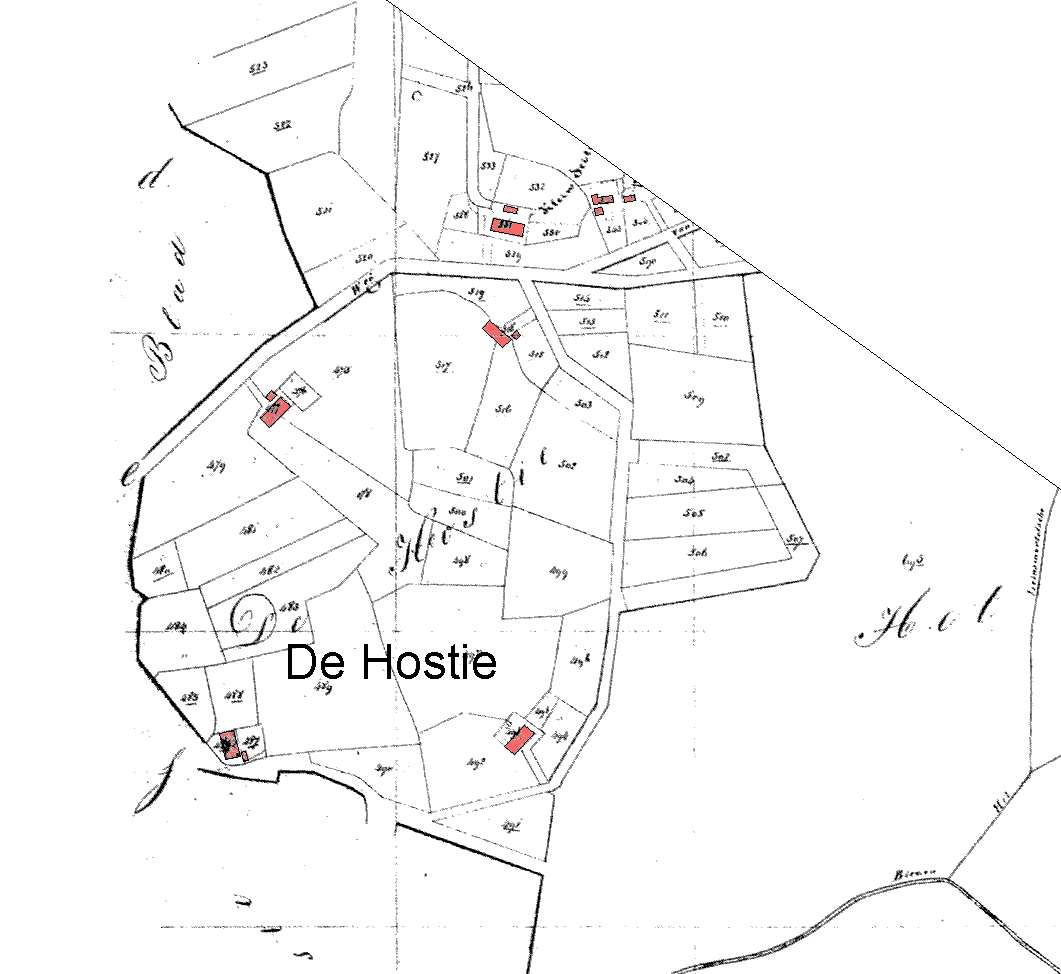 afbeelding 40 - het gebied "De Hostie" in 1830 naar het kadastrale minuutplan gem. Veghel, blad E2